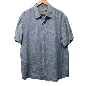 Faherty Linen Button Down Shirt XL Laguna Blue Short Sleeve Lightweight Summer